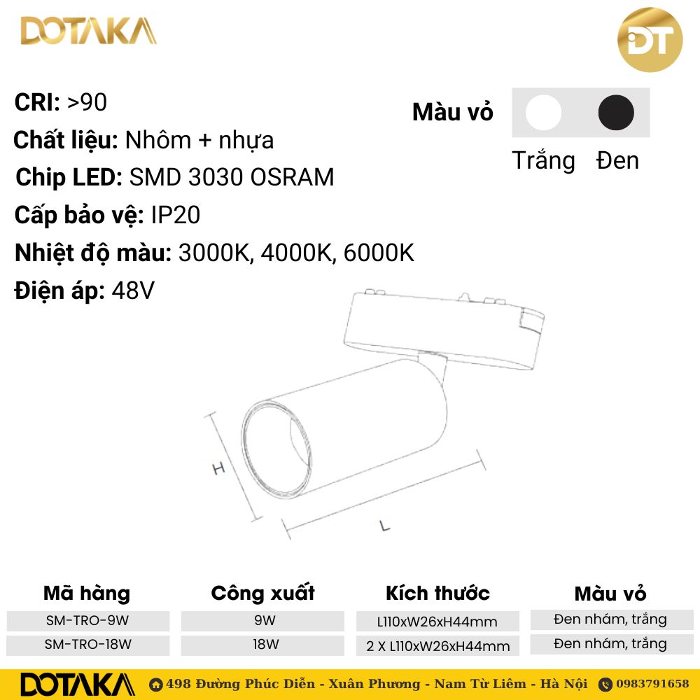 Đèn chiếu rọi ống ray nam châm siêu mỏng Dotaka