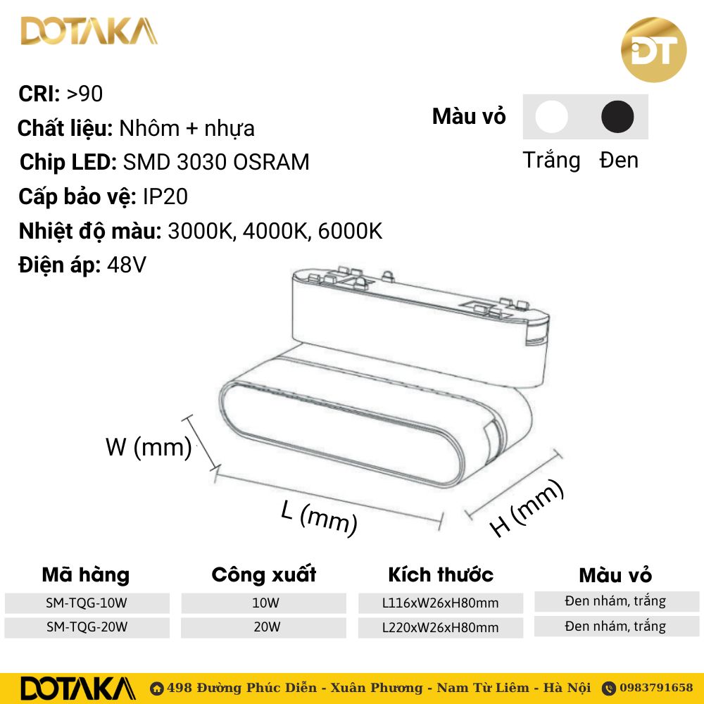 Đèn tán quang gập ray nam châm siêu mỏng Dotaka