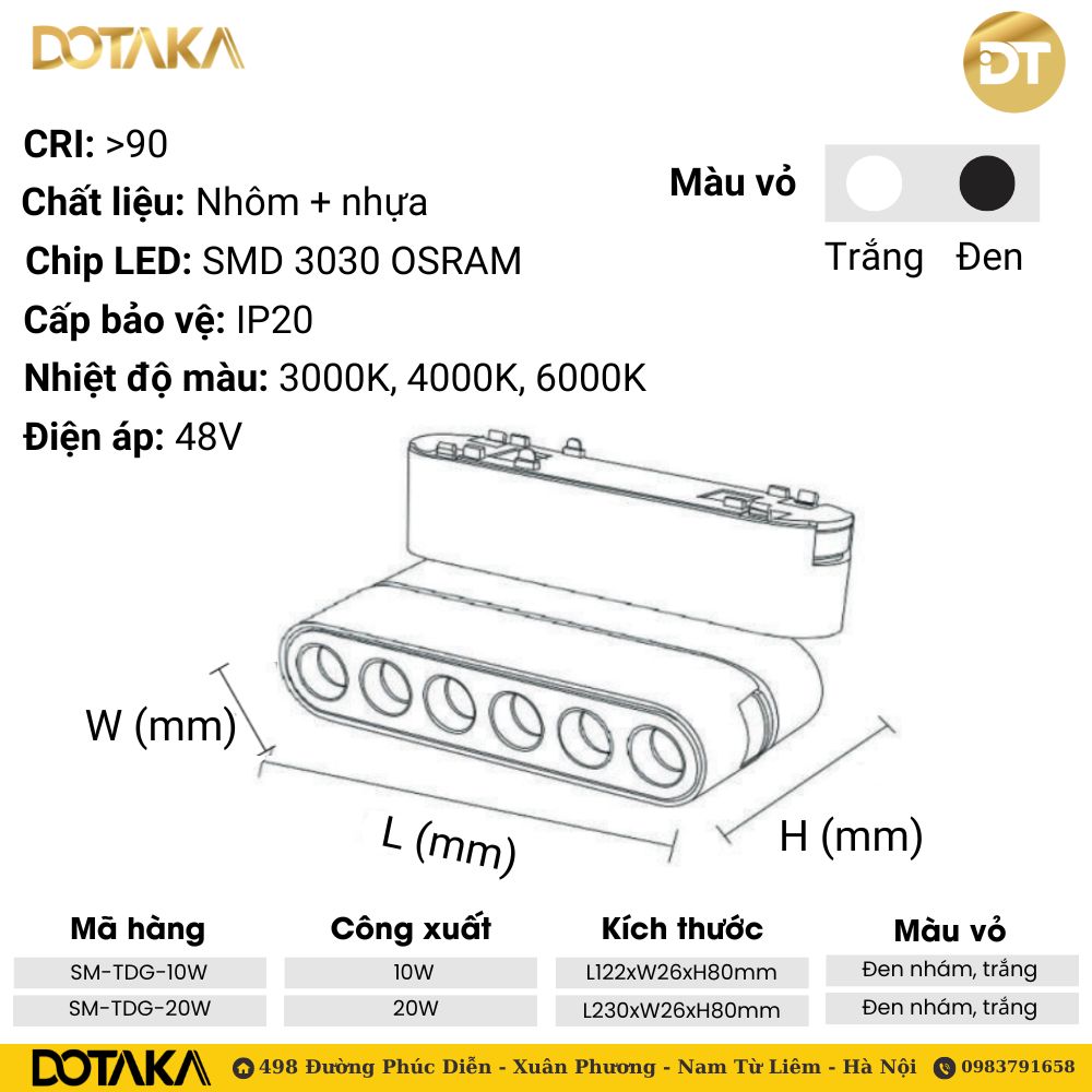 Đèn tiêu điểm gập ray nam châm siêu mỏng Dotaka