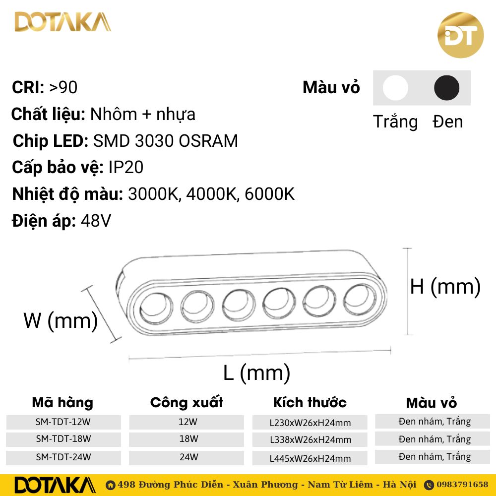 Đèn tiêu điểm thẳng ray nam châm siêu mỏng Dotaka