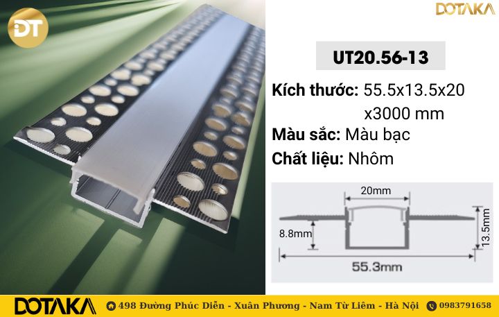 Thanh nhôm định hình âm trần thạch cao UT20.56-13 Dotaka