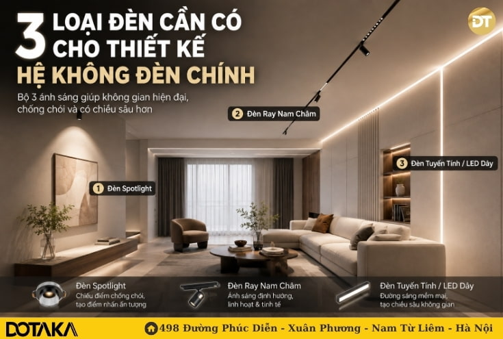 3 Loại Đèn Cần Có Cho Thiết Kế Hệ Không Đèn Chính