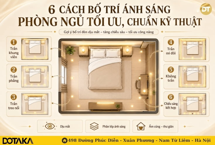 6 Cách Bố Trí Ánh Sáng Phòng Ngủ Tối Ưu, Chuẩn Kỹ Thuật