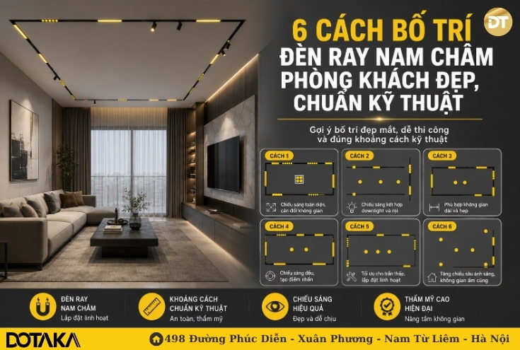 6 Cách Bố Trí Đèn Ray Nam Châm Phòng Khách Đẹp, Chuẩn Kỹ Thuật