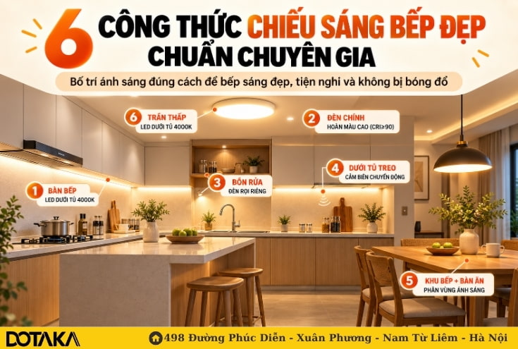 6 Công Thức Chiếu Sáng Bếp Đẹp Chuẩn Chuyên Gia