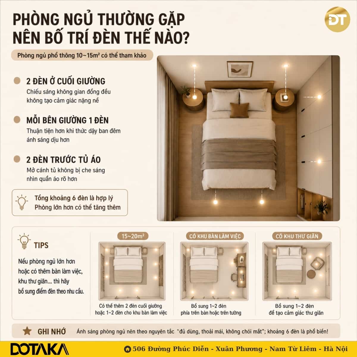 Bí quyết bố trí đèn cho phòng ngủ phổ thông