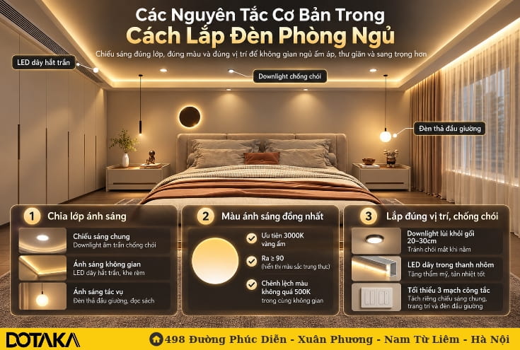 Các nguyên tắc cơ bản trong cách lắp đèn phòng ngủ