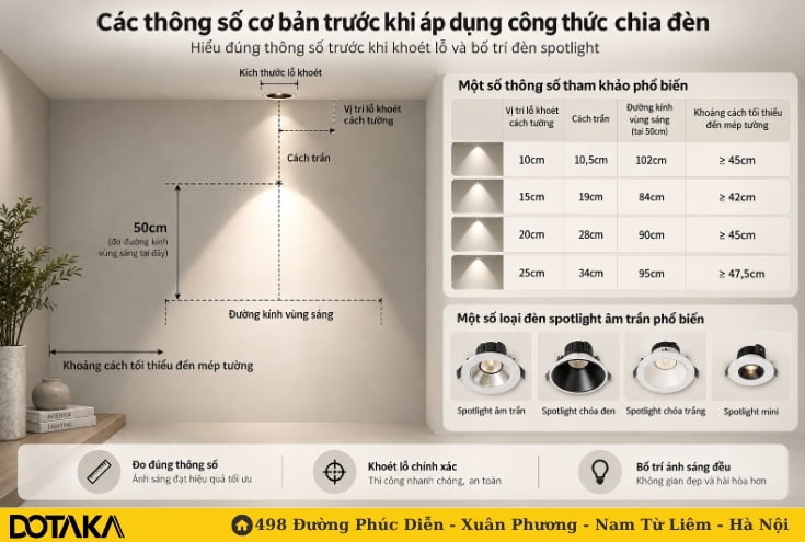 Các thông số cơ bản trước khi áp dụng công thức chia đèn