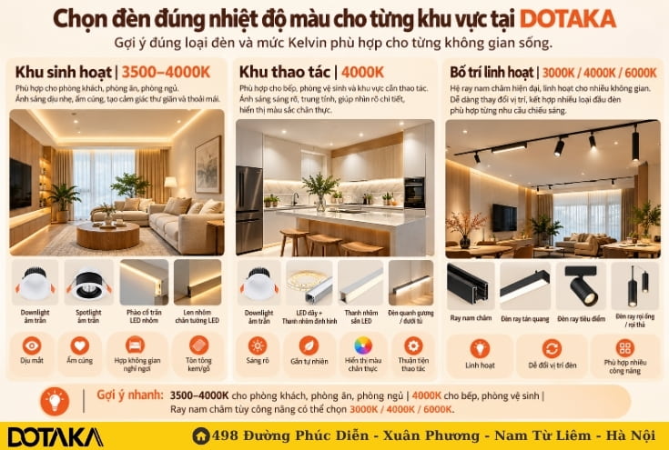 Chọn đèn đúng nhiệt độ màu cho từng khu vực tại DOTAKA