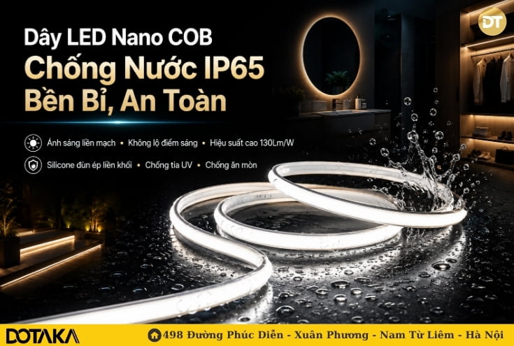 Dây LED Nano COB Chống Nước IP65 Bền Bỉ, An Toàn