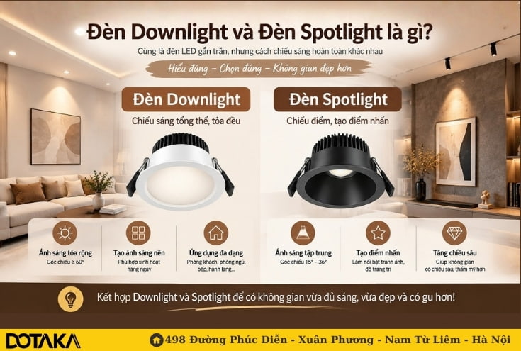 Đèn Downlight và Đèn Spotlight là gì?