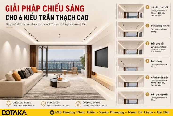 Giải Pháp Chiếu Sáng Cho 6 Kiểu Trần Thạch Cao
