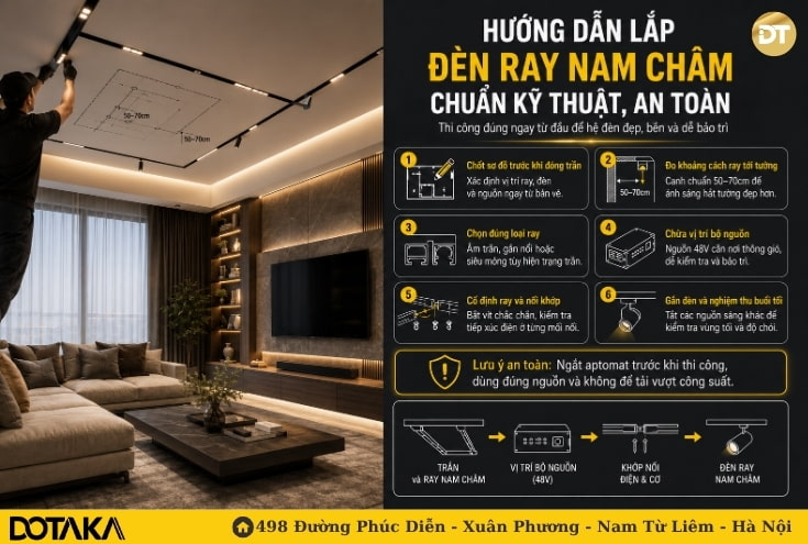 Hướng dẫn cách lắp đèn ray nam châm chuẩn kỹ thuật, an toàn