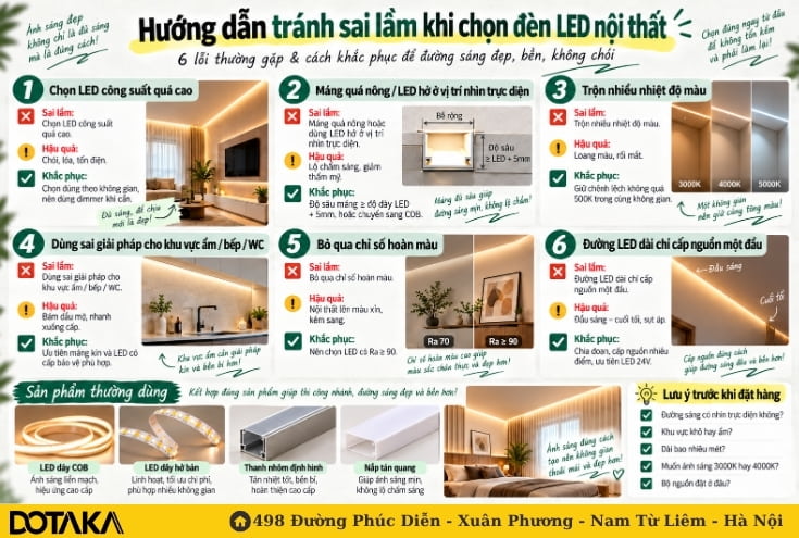 Hướng dẫn tránh sai lầm và những lưu ý khi chọn đèn LED nội thất