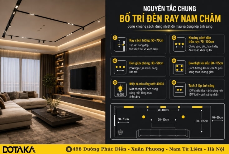 Nguyên tắc chung khi bố trí đèn ray nam châm