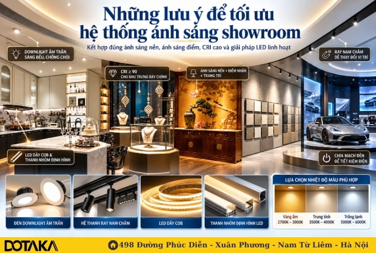 Những lưu ý khác để tối ưu hệ thống ánh sáng showroom tại DOTAKA