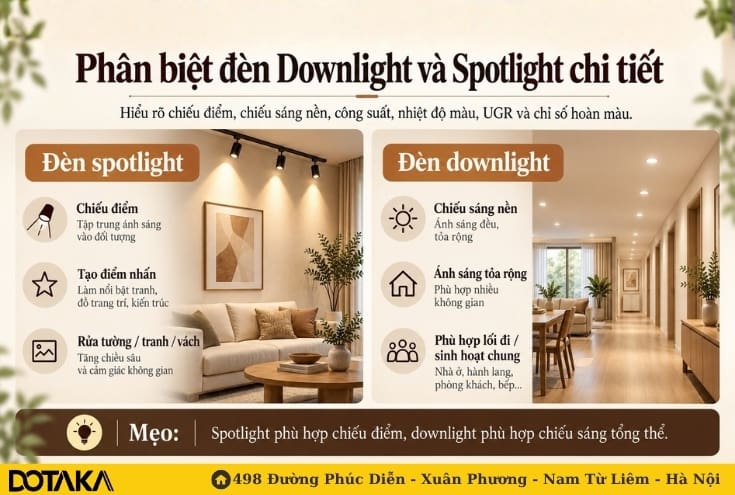 Phân biệt đèn Downlight và Spotlight chi tiết