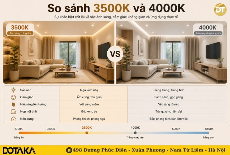 So sánh nhiệt độ màu 3500K và 4000K: Sự khác biệt cốt lõi