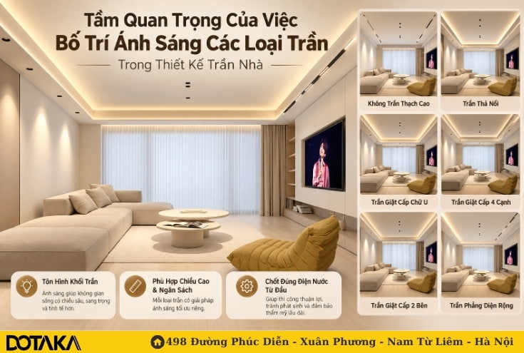 Tầm quan trọng của việc bố trí ánh sáng các loại trần trong thiết kế trần nhà