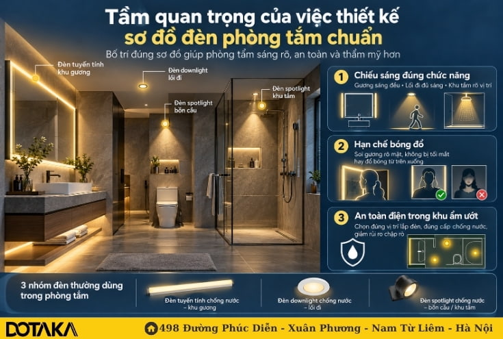 Tầm quan trọng của việc thiết kế sơ đồ đèn phòng tắm chuẩn