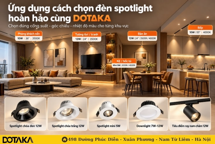 Ứng dụng cách chọn đèn spotlight hoàn hảo cùng DOTAKA