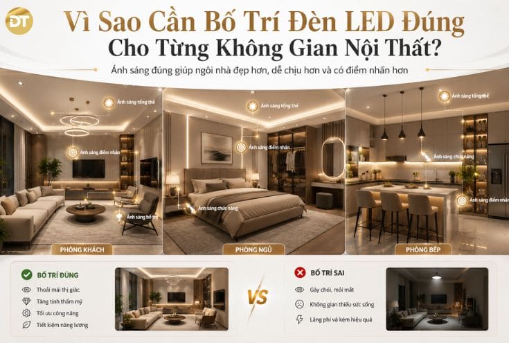 Vì sao cần bố trí đèn LED đúng cho từng không gian nội thất?