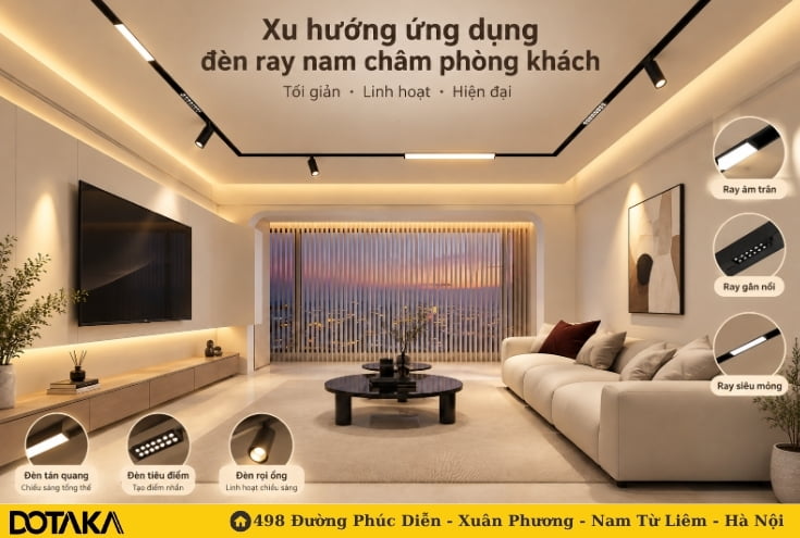 Xu hướng ứng dụng đèn ray nam châm phòng khách trong thiết kế hiện đại
