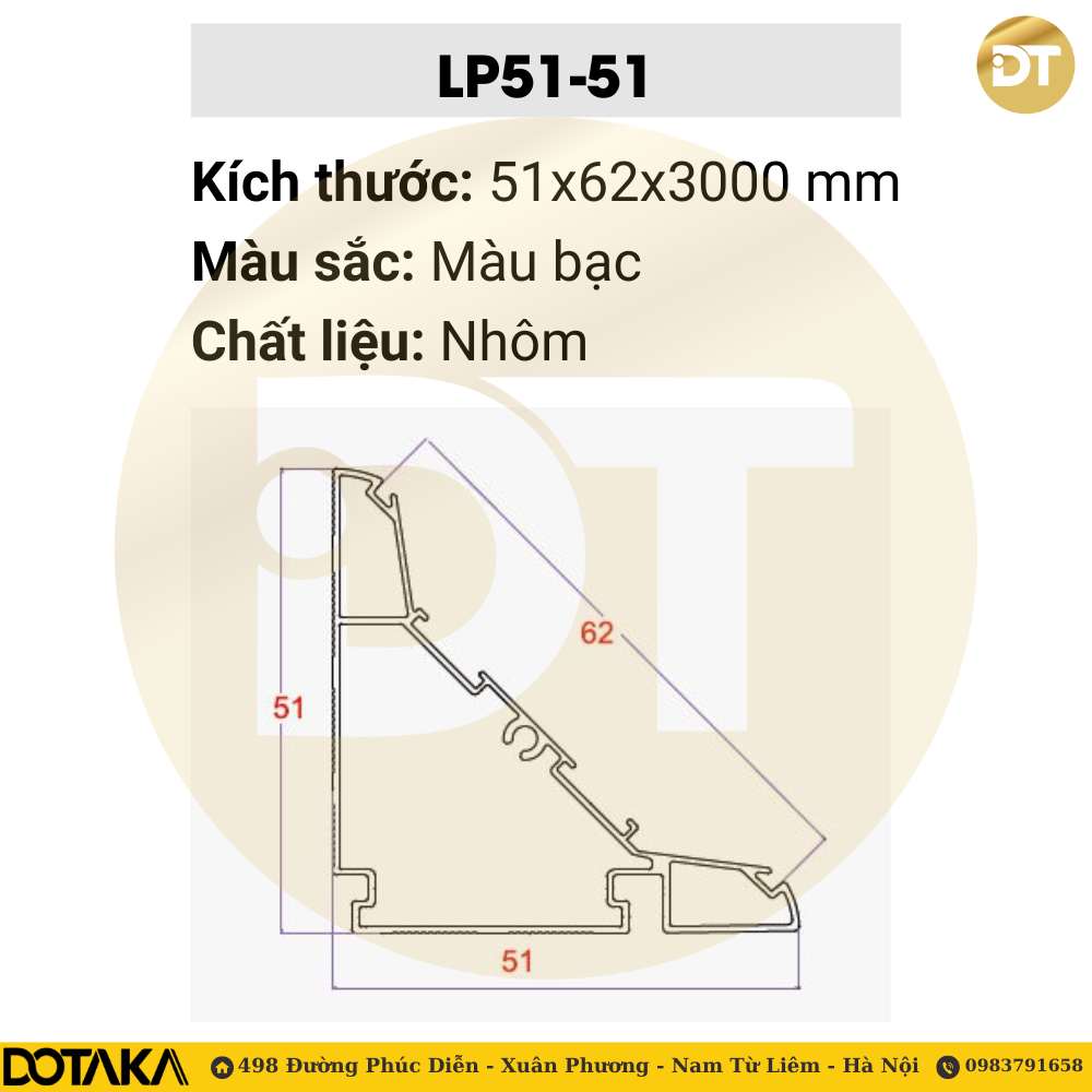 Phào cổ trần LED nhôm LP51-51 Dotaka