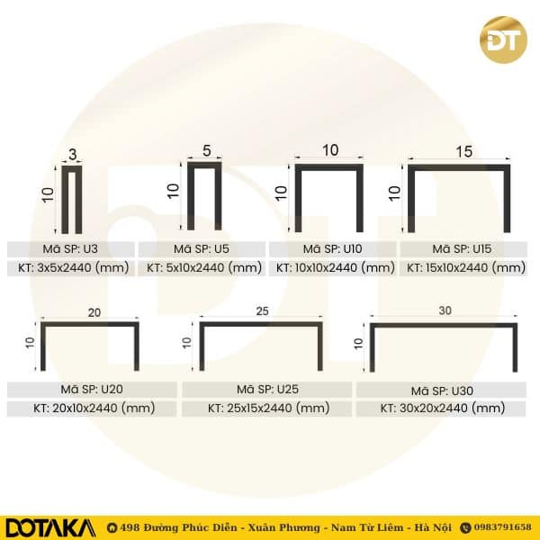 Những kích thước nẹp U inox