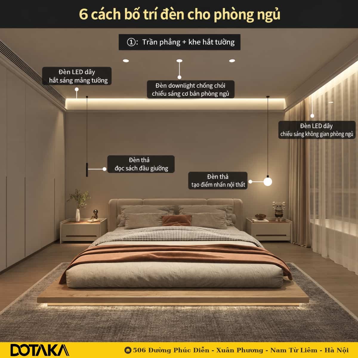 Trần phẳng kết hợp khe hắt tường