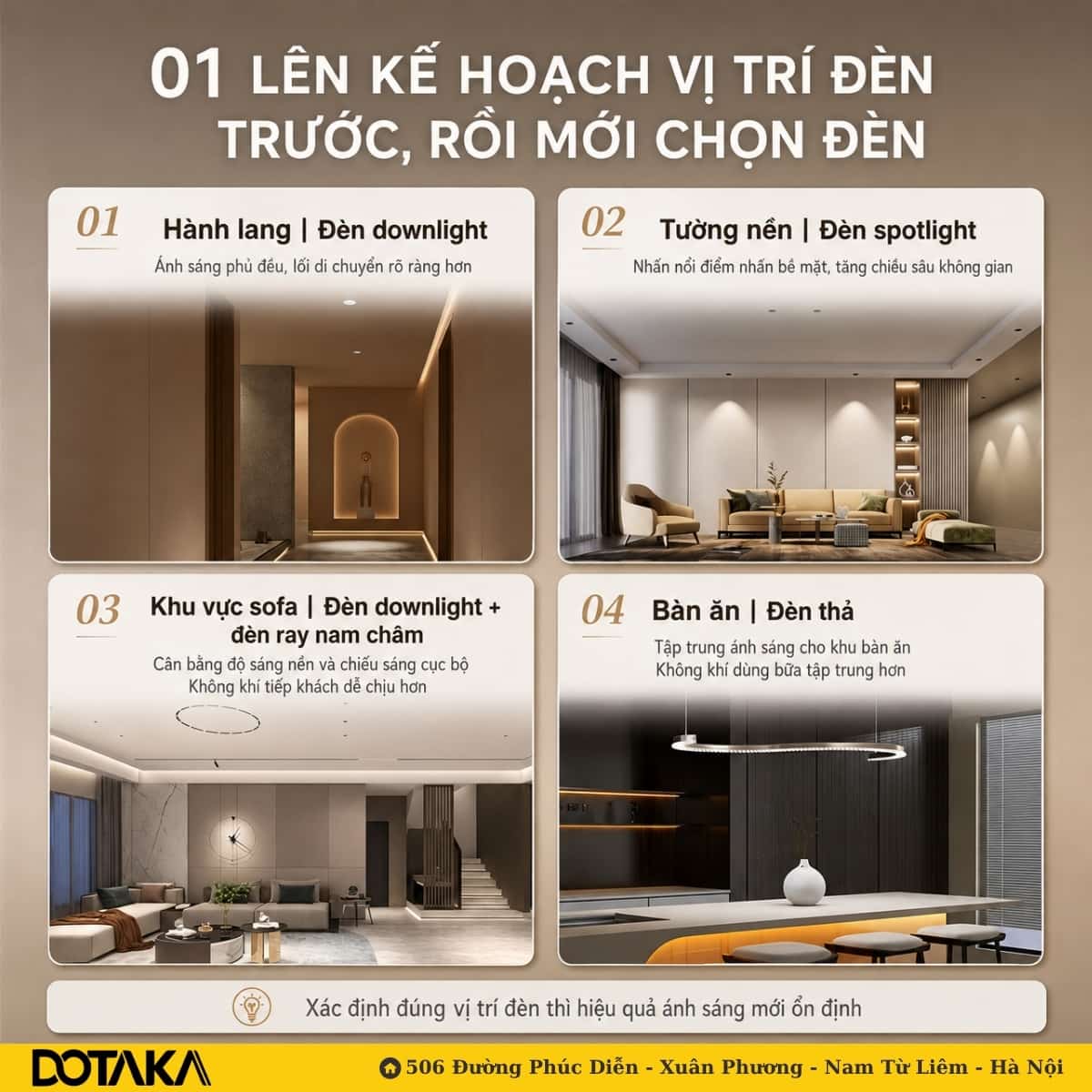 Lên kế hoạch vị trí đèn trước rồi mới chọn đèn khi bố trí chiếu sáng nhà lớn