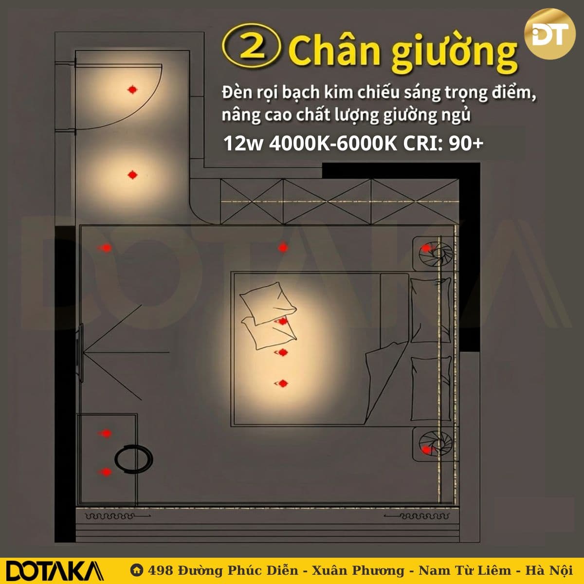 Vị trí 2: Chân giường - Chiếu sáng trọng điểm, nâng tầm thẩm mỹ