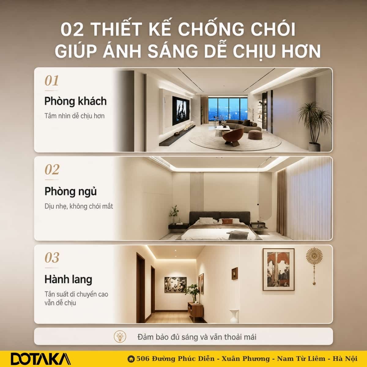 Thiết kế chống chói giúp ánh sáng dễ chịu hơn khi bố trí chiếu sáng nhà lớn