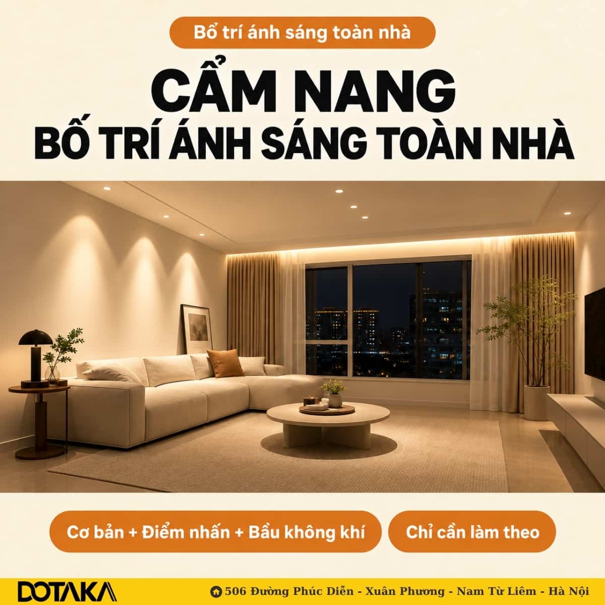 Phối cảnh phòng khách bật đủ 3 lớp, có chú thích từng lớp