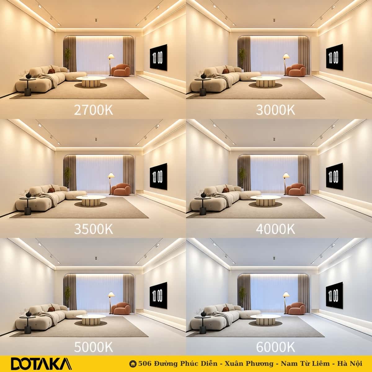 So sánh thực tế cùng một không gian từ 2700K đến 6000K