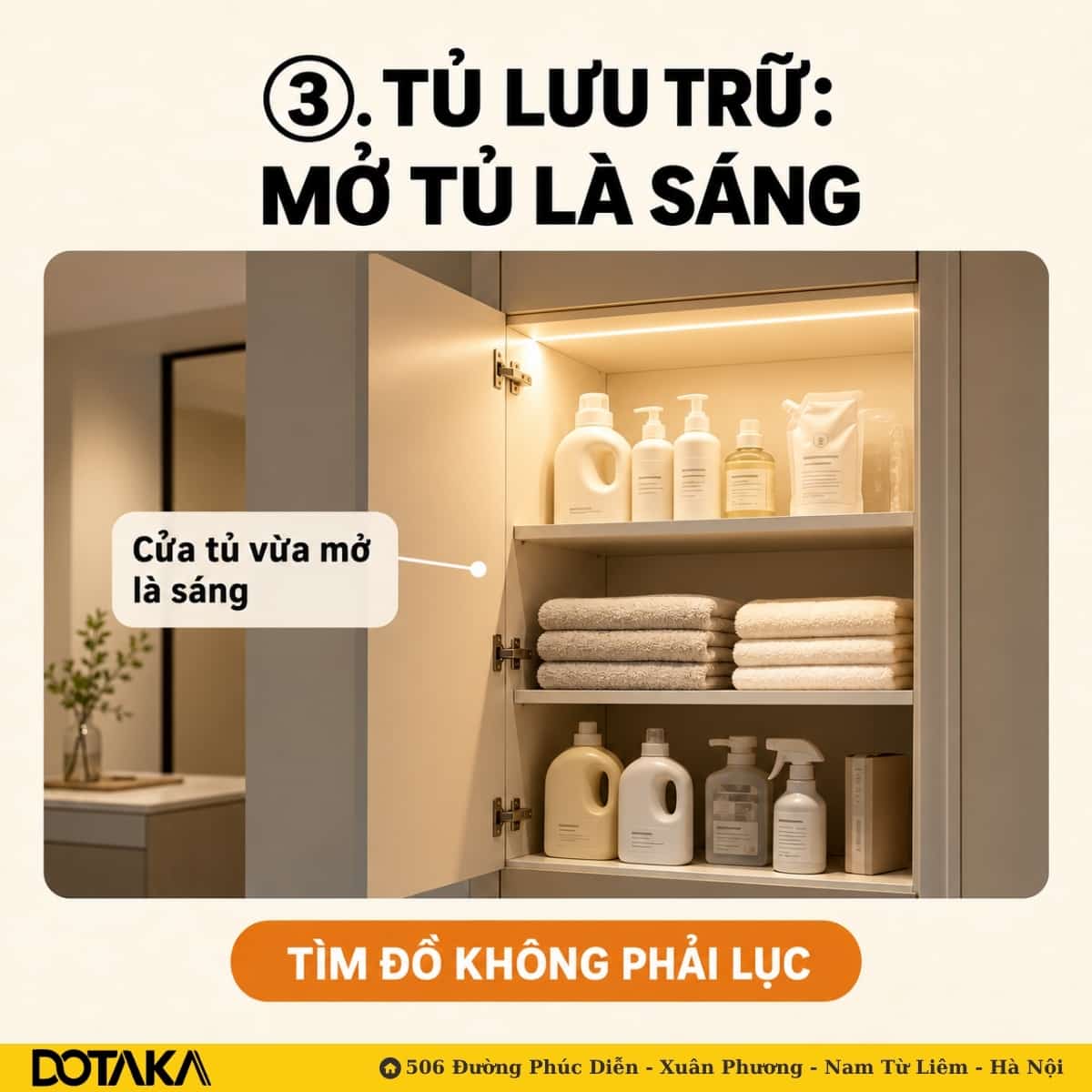 Bố trí đèn tủ lưu trữ thông minh