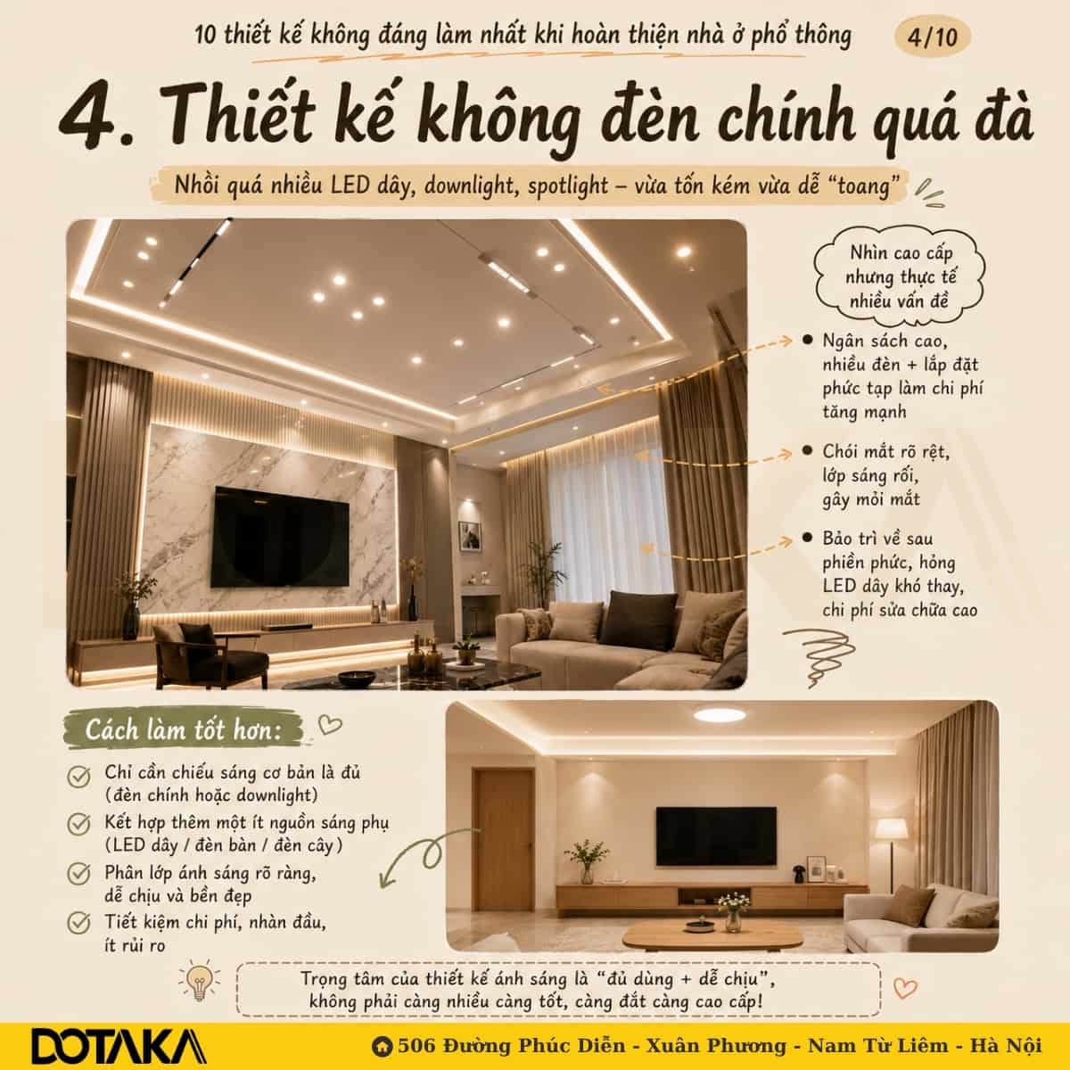 Sai lầm 4: Lạm dụng thiết kế không đèn chính quá đà