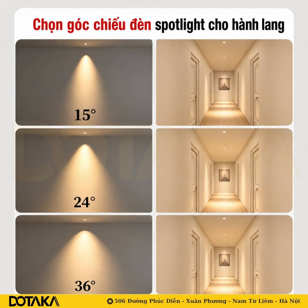 Cách chọn góc chiếu đèn spotlight cho hành lang