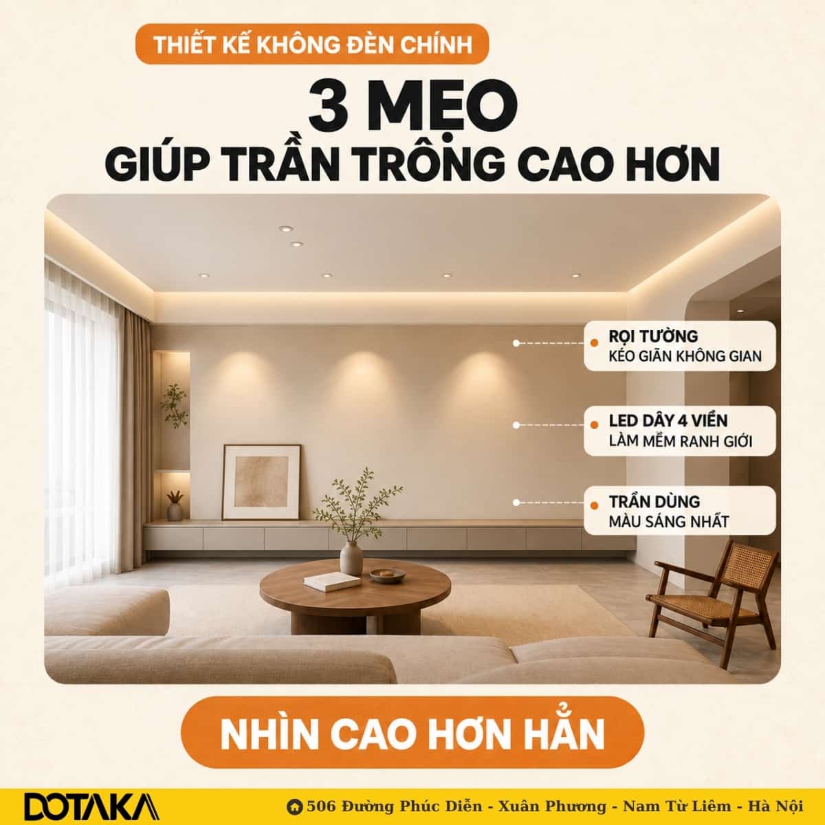 Rọi tường, LED dây 4 viền và trần màu sáng nhất – 3 mẹo giúp trần nhìn cao hơn hẳn.