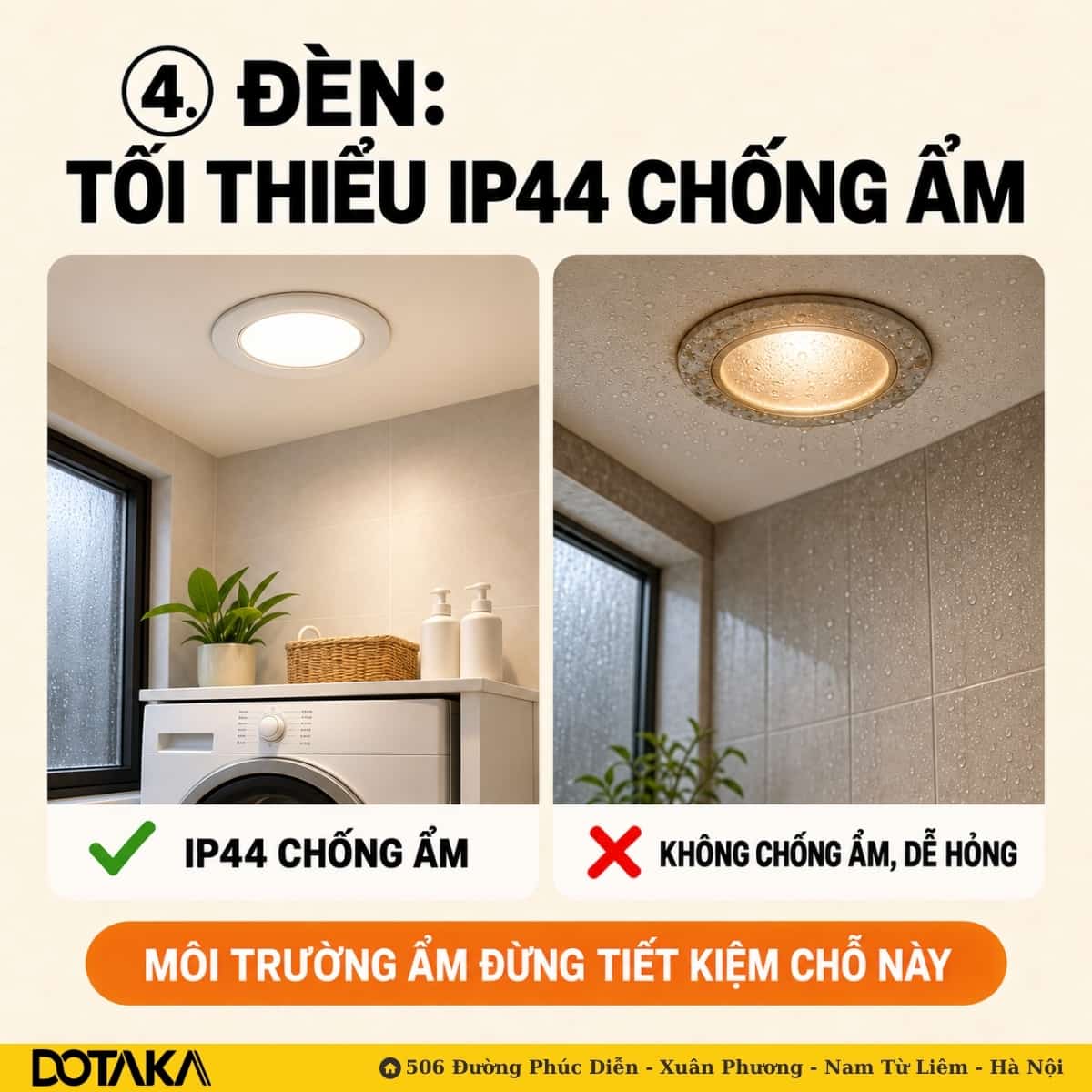 Tiêu chuẩn an toàn: Tại sao đèn phòng giặt bắt buộc phải có chuẩn chống ẩm?