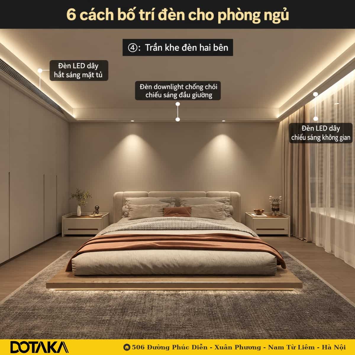 Trần khe đèn hai bên đối xứng