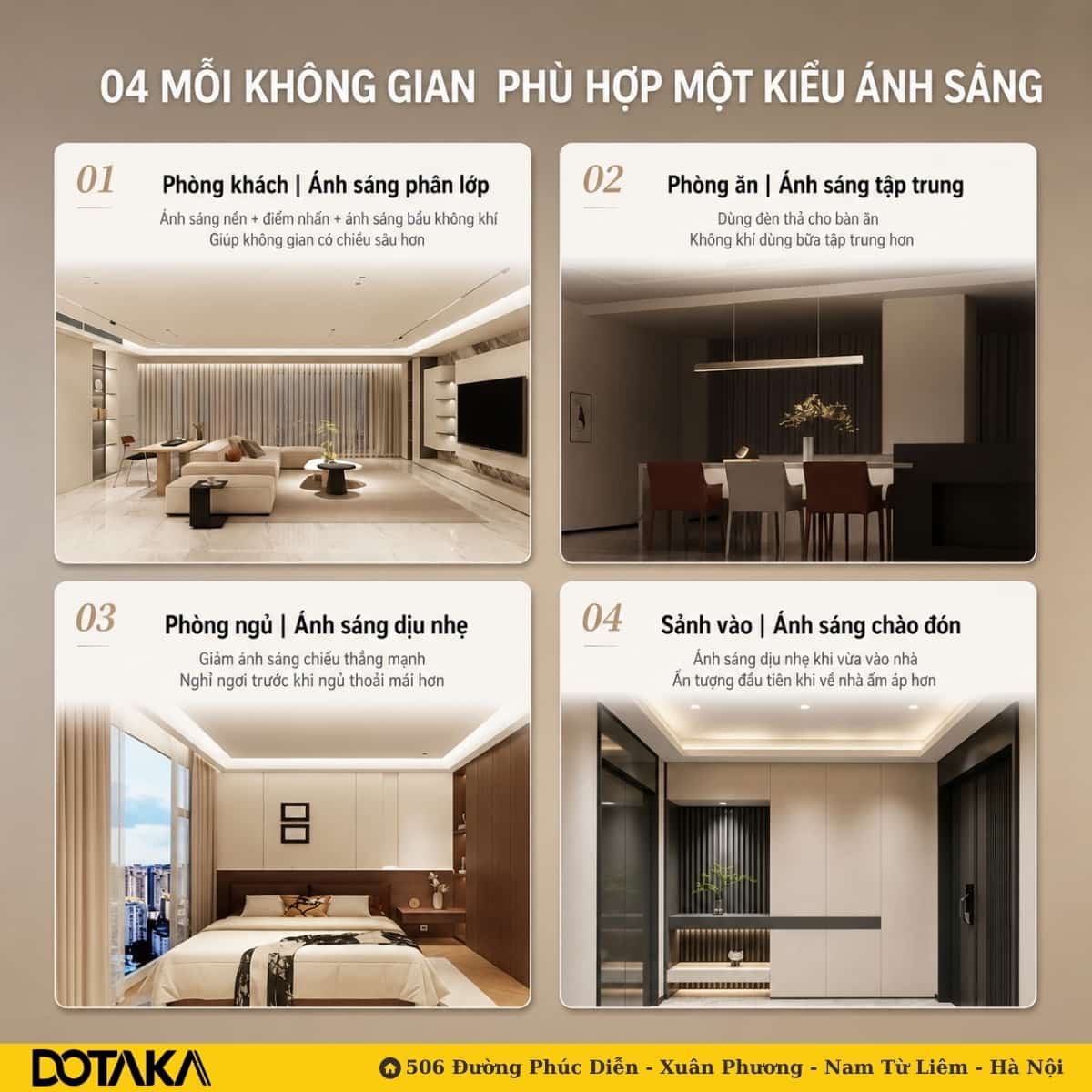 Mỗi không gian phù hợp một kiểu ánh sáng khi bố trí chiếu sáng nhà lớn
