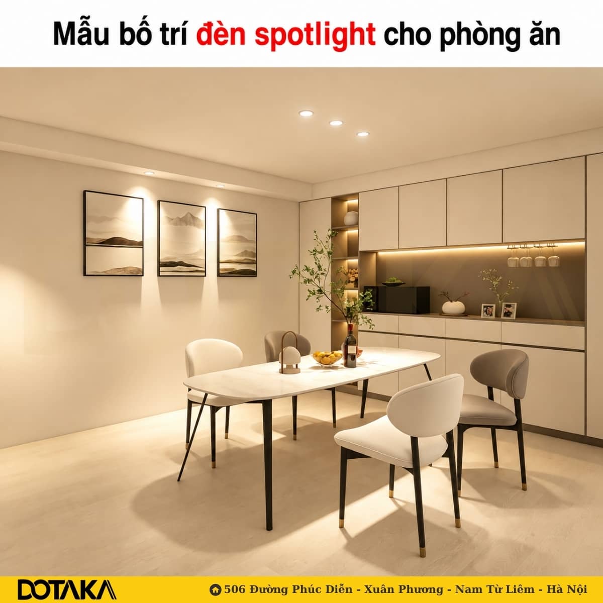 Tuyệt chiêu dùng đèn spotlight phòng ăn ấm cúng, tôn vẻ đẹp món ăn