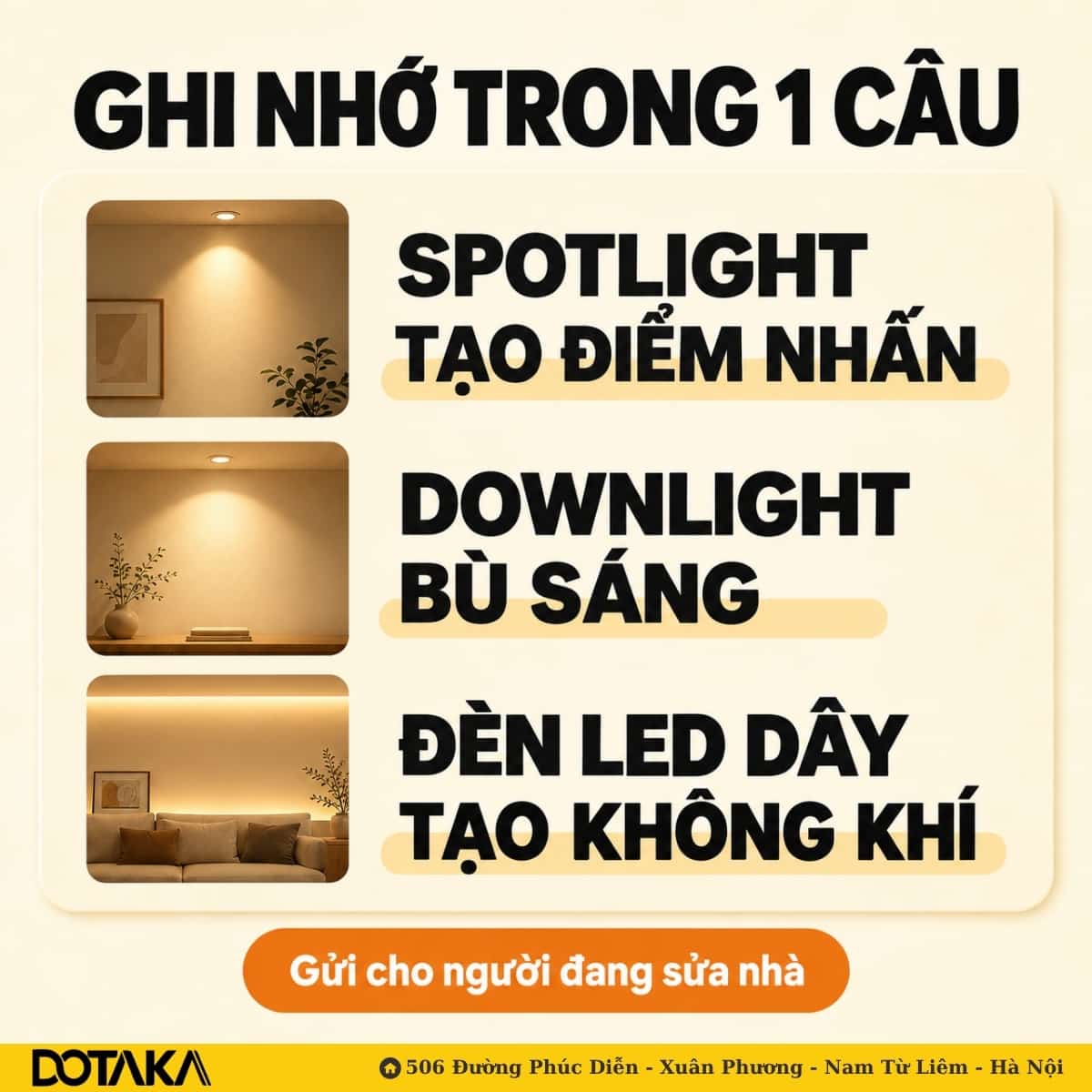 Ba câu ngắn đủ để chọn đúng loại đèn cho từng vị trí