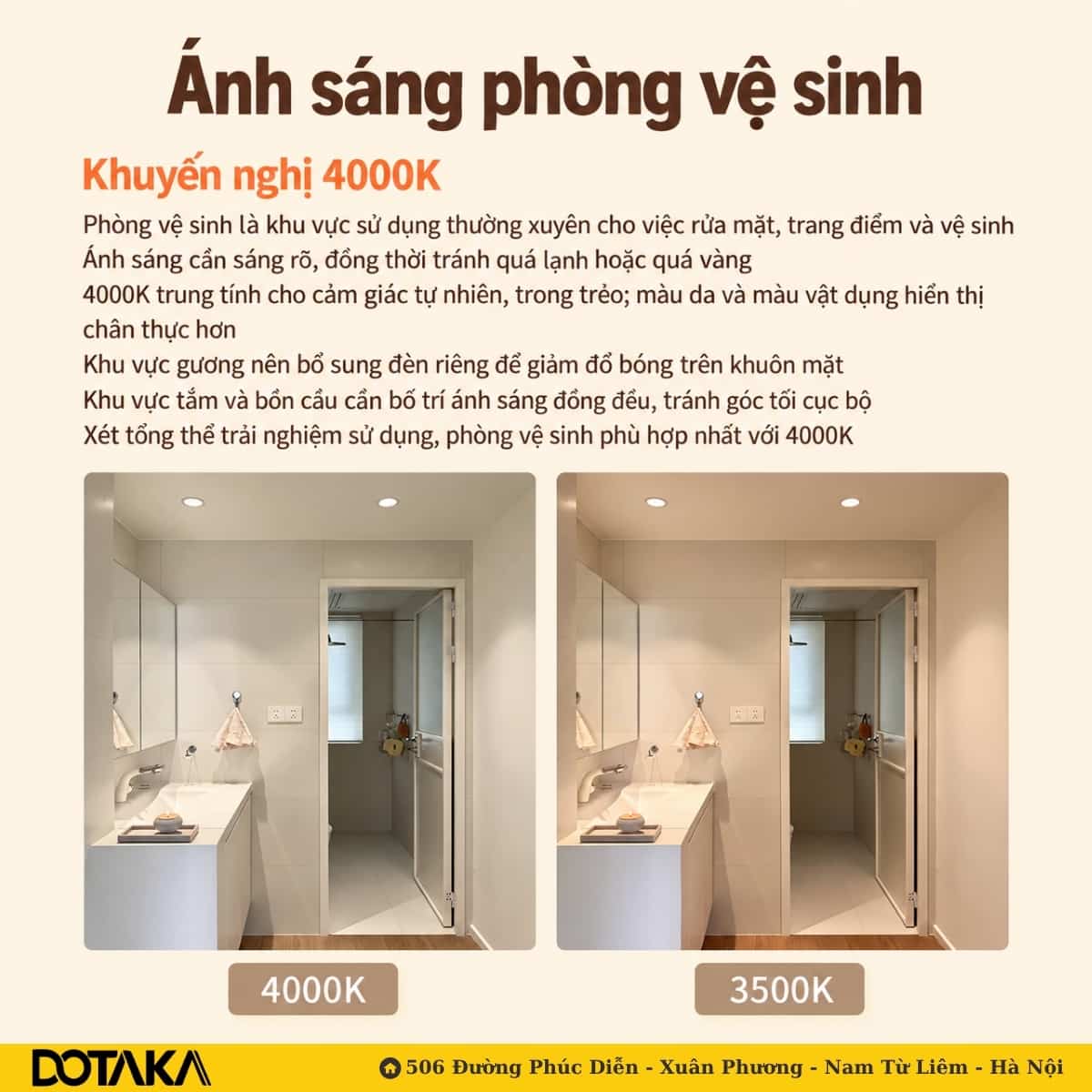 Phòng vệ sinh ở 4000K (trái) và 3500K (phải).