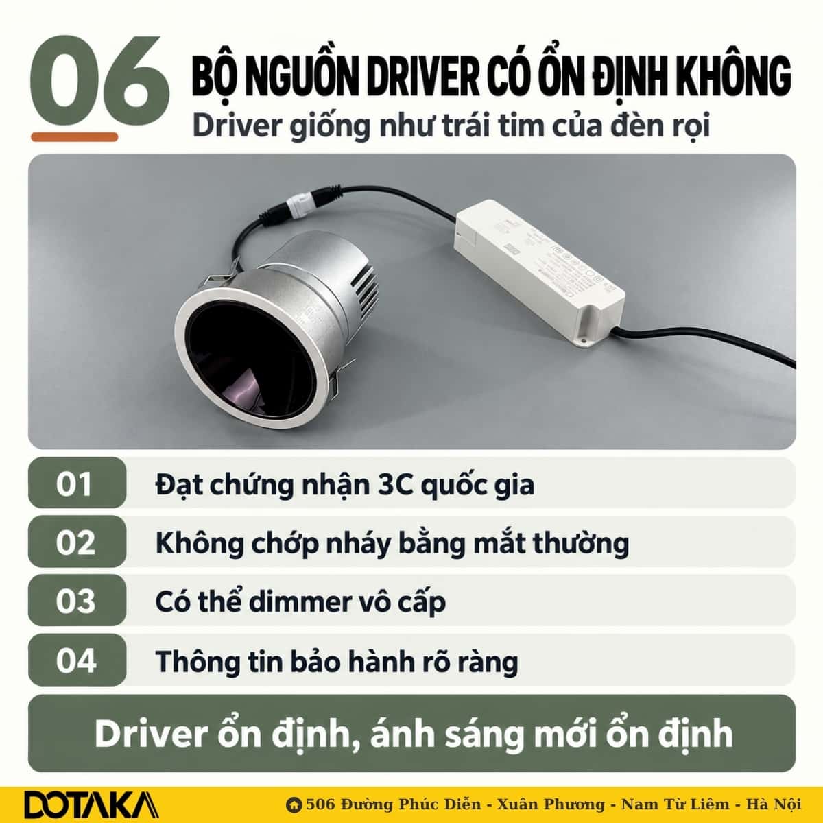 Bộ nguồn rời đi kèm đèn spotlight âm trần: nhỏ, ít ai để ý, nhưng quyết định độ bền của cả bộ đèn.
