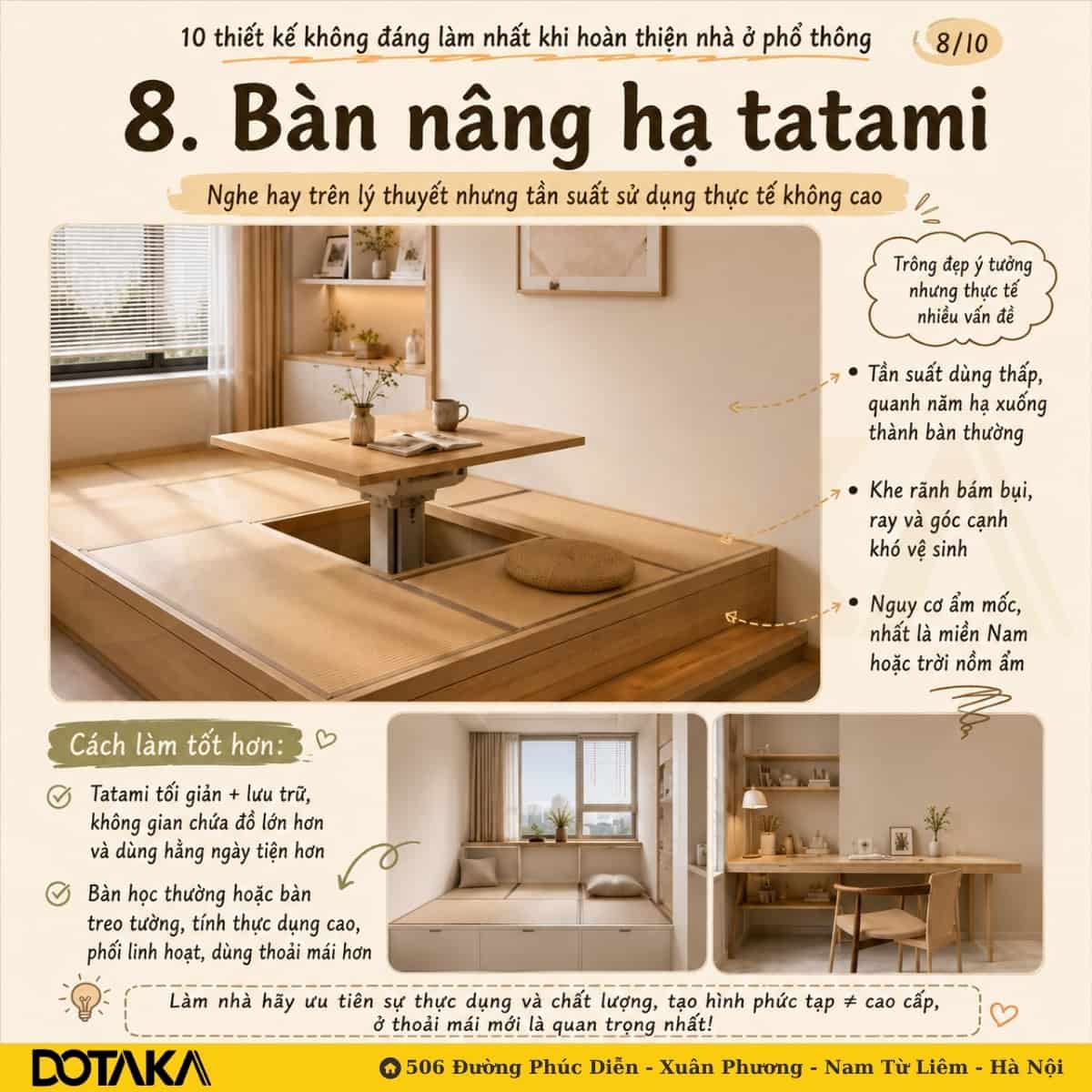 Sai lầm 8: Lắp đặt bàn nâng hạ tatami nhưng tần suất sử dụng thấp