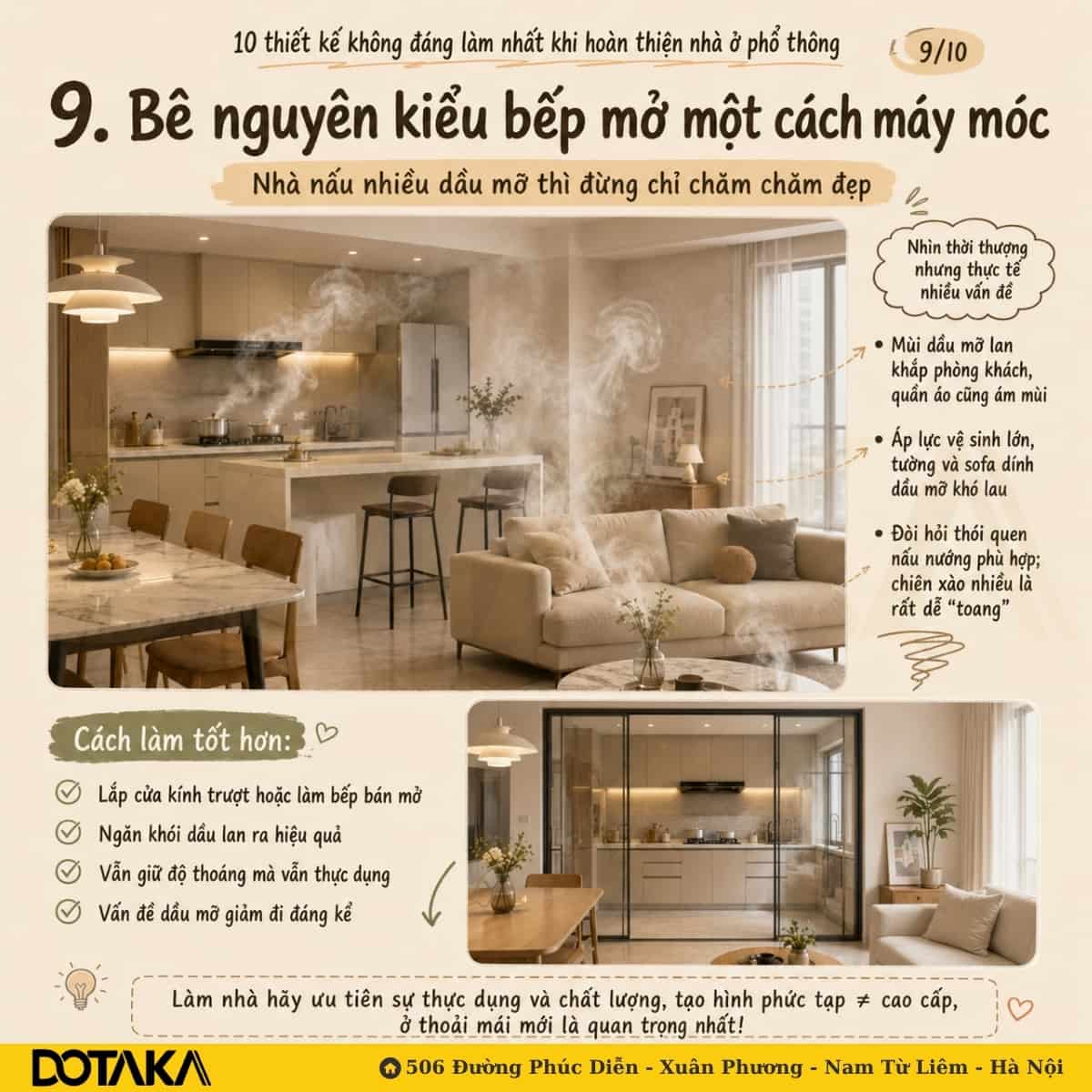 Sai lầm 9: Bê nguyên kiểu bếp mở một cách máy móc không phù hợp thói quen