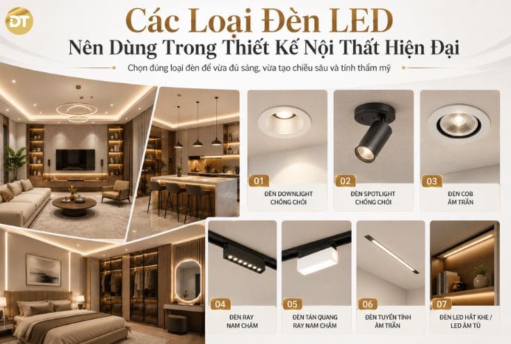 Các loại đèn LED nên dùng trong thiết kế nội thất hiện đại