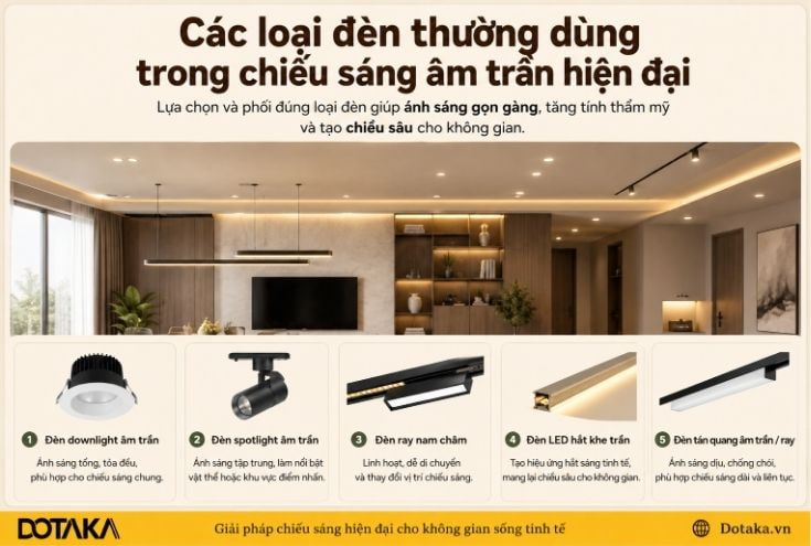 Các loại đèn thường dùng trong chiếu sáng âm trần hiện đại